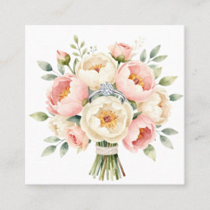 Romantic Peony Bouquet with Diamond Ring Square Business Card