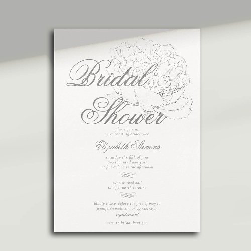 Romantic Peony Calligraphy Elegant Bridal Shower Invitation