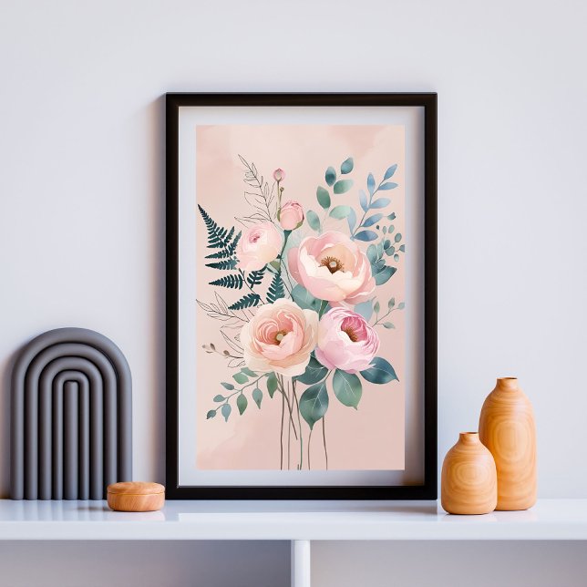 Romantic Peony & Fern Watercolor Wall Art I (Creator Uploaded)