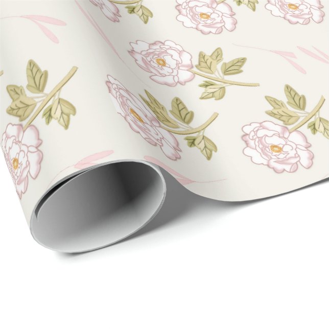 Romantic Peony Floral Wrapping Paper  (Roll Corner)