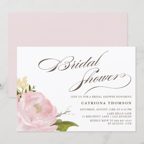 Romantic Peony Flower Bridal Shower Invitation
