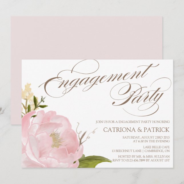 Romantic Peony Flower Engagament Party Invitation (Front/Back)