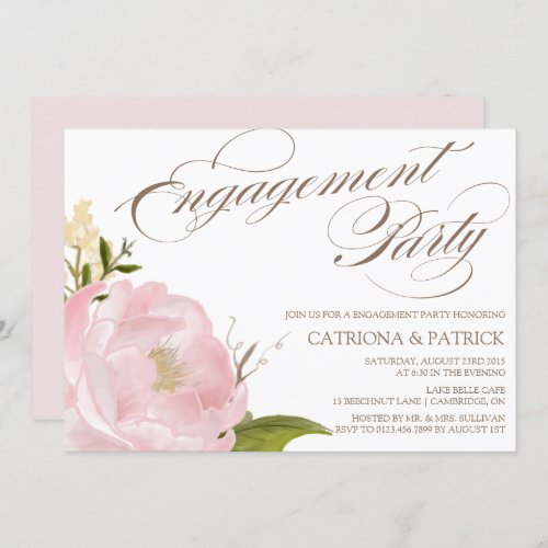 Romantic Peony Flower Engagament Party Invitation