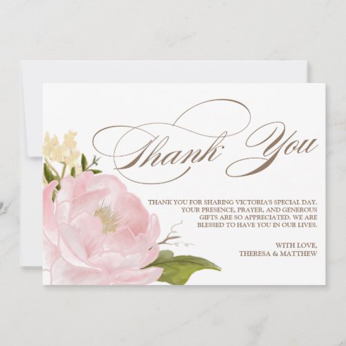 Romantic Peony Flower Flat Thnk You Card