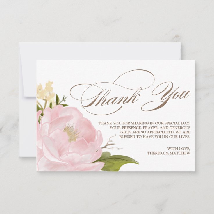 Romantic Peony Flower Thank You Card | Zazzle