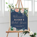 Romantic Peony Flowers Blue Bridal Shower Welcome Poster<br><div class="desc">This romantic peony flowers blue bridal shower welcome poster is perfect for an elegant wedding shower. The floral design features blush pink, peach and white cascading watercolor flowers on a navy blue background. Customize the poster with the name of the bride-to-be, and the date and location of the bridal shower....</div>