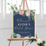 Romantic Peony Flowers Blue Bridal Shower Welcome Poster