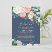 Romantic Peony Flowers | Blue Bridal Tea Invitation (Standing Front)