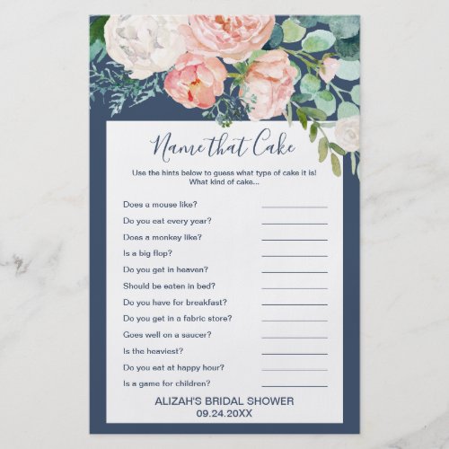 Romantic Peony Flowers  Blue Name That Cake Game Flyer