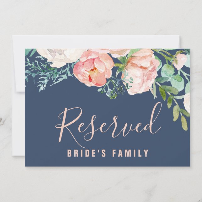 Romantic Peony Flowers | Blue Reserved Sign (Front)