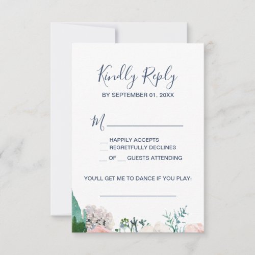 Romantic Peony Flowers Blue Song Request RSVP Card