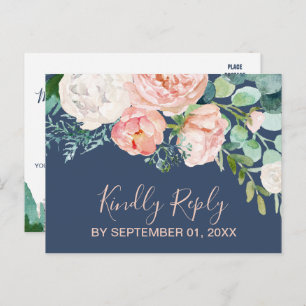 Romantic Peony Flowers Blue Song Request RSVP Invitation Postcard