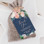 Romantic Peony Flowers | Blue Thank You Favor Gift Tags<br><div class="desc">These romantic peony flowers blue thank you favor gift tags are perfect for an elegant wedding. The floral design features blush pink,  peach and white cascading watercolor flowers on a navy blue background. Personalize the labels with your names and the date.</div>
