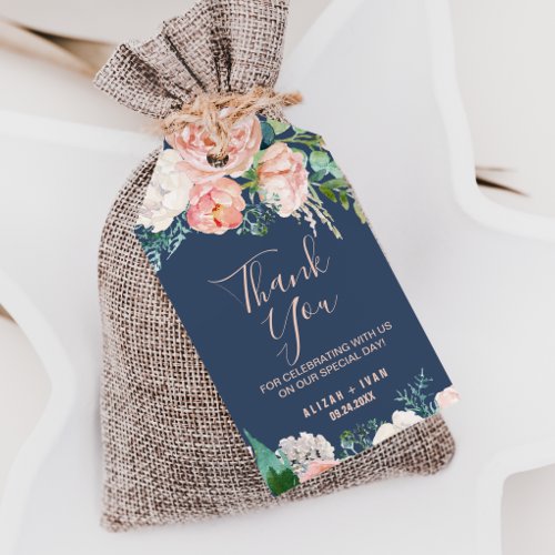 Romantic Peony Flowers  Blue Thank You Favor Gift Tags