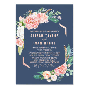 navy and pink wedding invitations zazzle