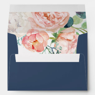 Romantic Peony Flowers Blue Wedding Invitation Envelope