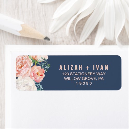 Romantic Peony Flowers  Blue Wedding Label
