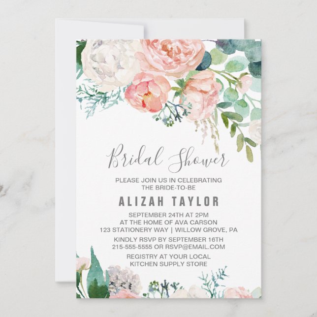 Romantic Peony Flowers Bridal Shower Invitation (Front)
