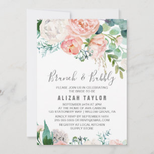 Romantic Peony Flowers Brunch & Bubbly Invitation