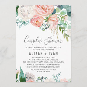 Romantic Peony Flowers Couples Shower Invitation