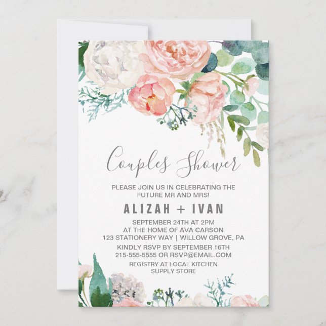Romantic Peony Flowers Couples Shower Invitation (Front)