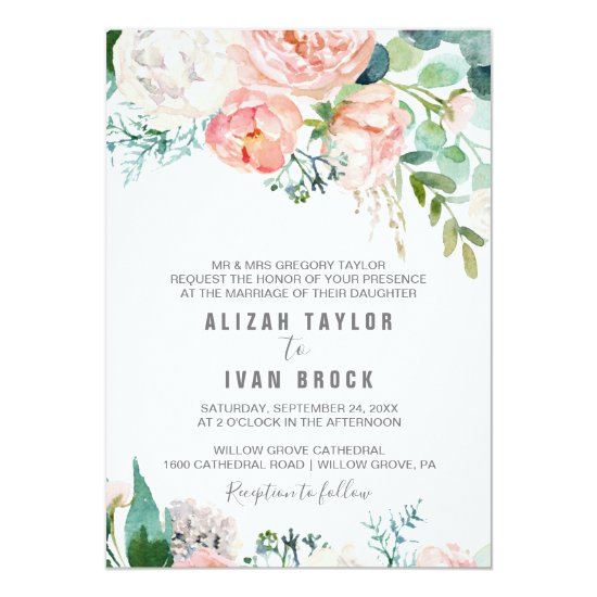 Romantic Peony Flowers Formal Wedding Invitation