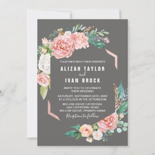 Romantic Peony Flowers  Gray Wedding Invitation