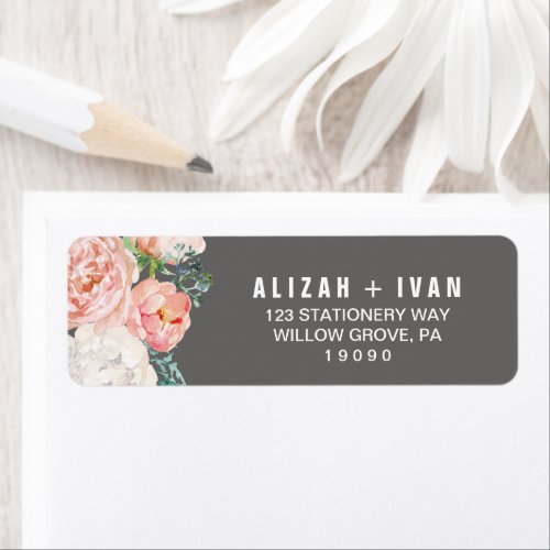 Romantic Peony Flowers  Gray Wedding Label