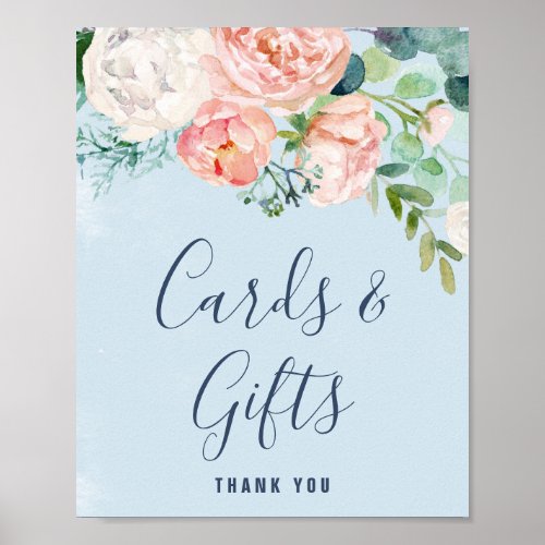 Romantic Peony Flowers  Light Blue Cards  Gifts Poster