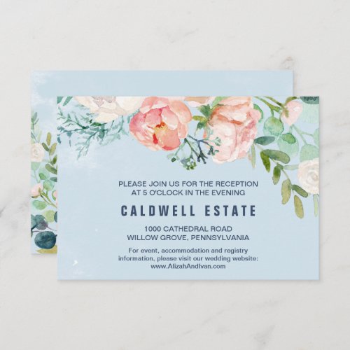 Romantic Peony Flowers  Light Blue Reception Enclosure Card