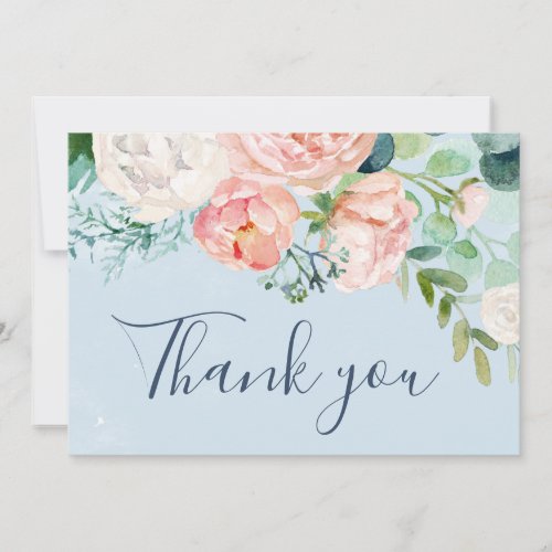 Romantic Peony Flowers  Light Blue Thank You Card