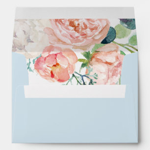 Romantic Peony Flowers Light Blue Wedding Envelope