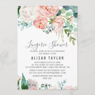 Romantic Peony Flowers Lingerie Shower Invitation