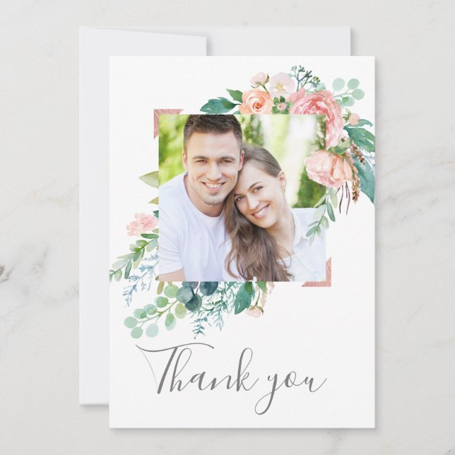 Romantic Peony Flowers Photo Thank You (Front)