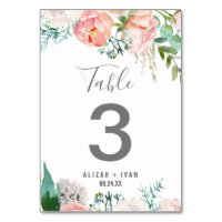 Romantic Peony Flowers Table Number