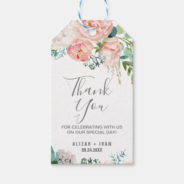 Romantic Peony Flowers Thank You Favor Gift Tags (Front)