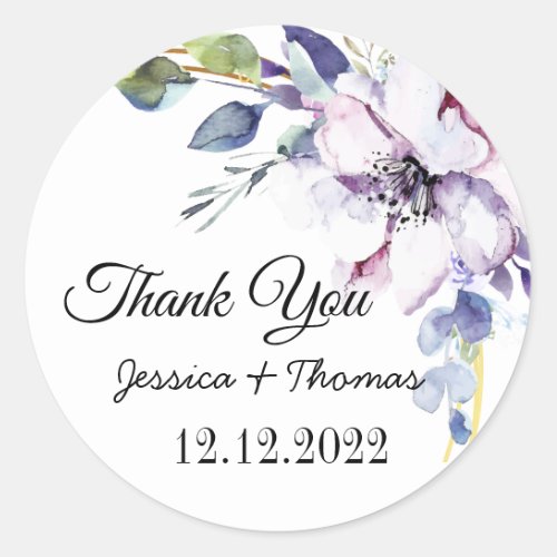 Romantic Peony Flowers Thank You Wedding Favor Classic Round Sticker