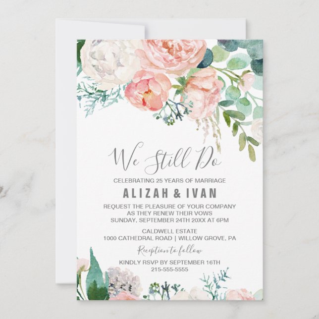 Romantic Peony Flowers Vow Renewal Invitation (Front)