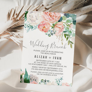 Romantic Peony Flowers Wedding Brunch Invitation