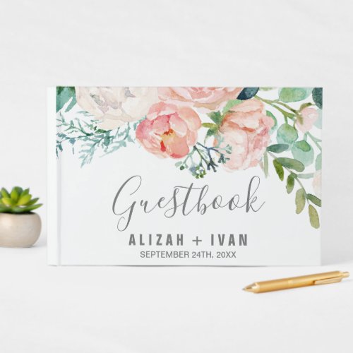 Romantic Peony Flowers Wedding Guest Book