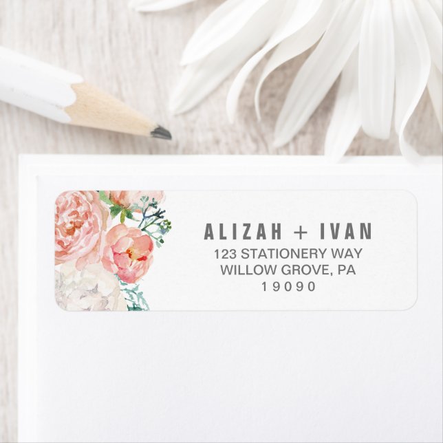 Romantic Peony Flowers Wedding Label (Insitu)