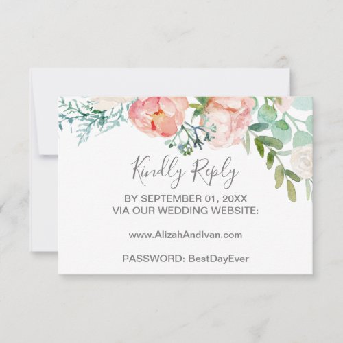 Romantic Peony Flowers Wedding Website RSVP Card