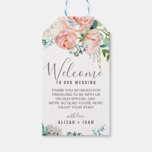 Romantic Peony Flowers Wedding Welcome Gift Tags
