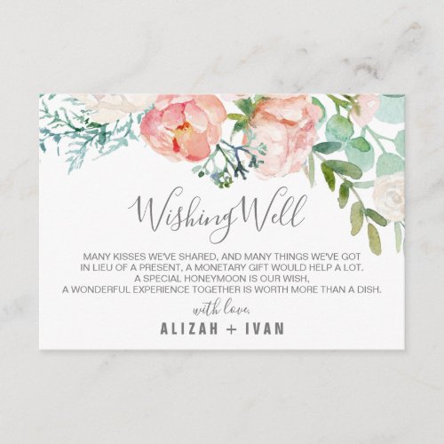 Romantic Peony Flowers Wedding Wishing Well Enclosure Card