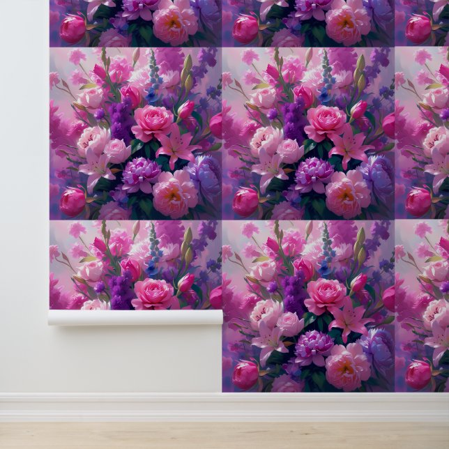 Romantic Peony Rose Lily Peel and Stick Wall Decor Wallpaper (Application)