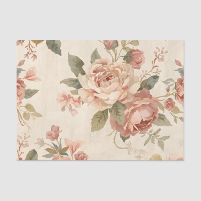 Romantic Peony & Rose Vintage Garden  Tissue Paper (Front)