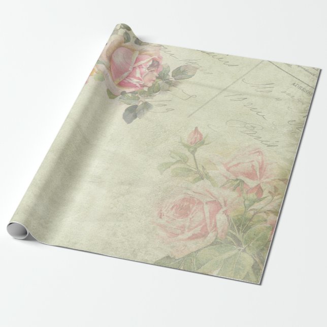 Romantic Peony Wrapping Paper Roll (Unrolled)