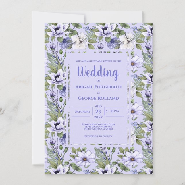Romantic Periwinkle Floral Lavender Wedding Invitation (Front)