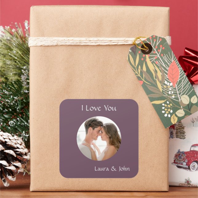 Romantic Personalized Couple Photo & Names Sticker (Holiday)