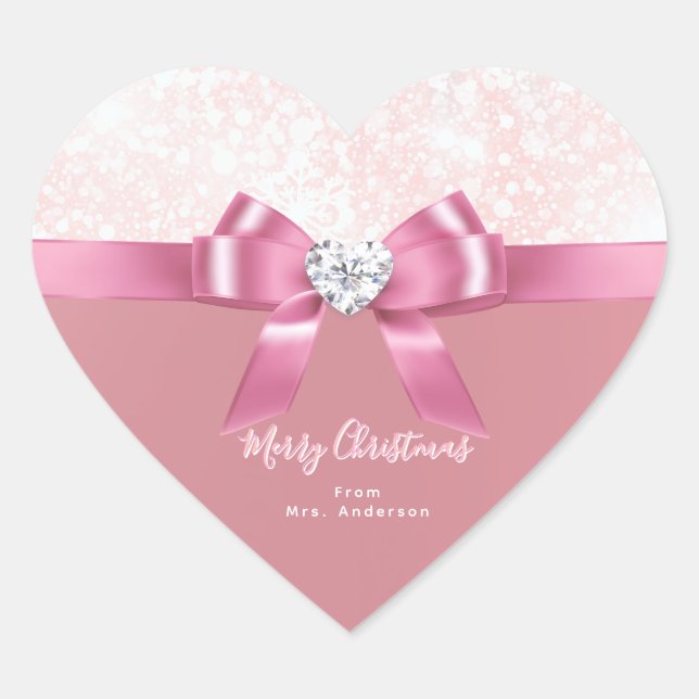 Romantic Personalized Heart Snowflake Xmas Sticker (Front)